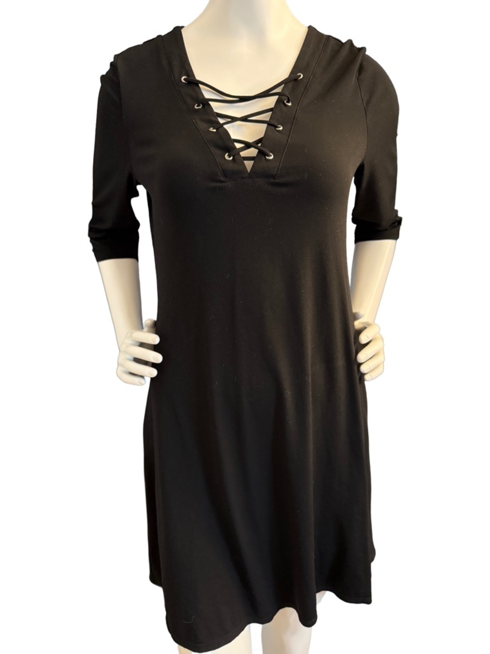 AB Studio Black Laced V Neck  Dress